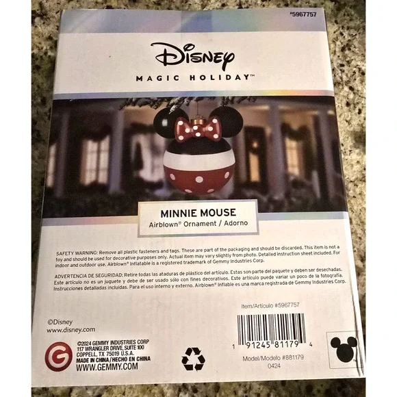 Minnie Mouse Christmas Air Blown Ornament Disney Magic 18" Large Airblown Red - Picture 3 of 8